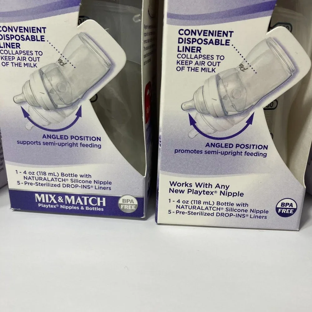 Playtex Baby Bottles Nurser with Drop Ins Liners Angled NaturaLatch SLOW 0-3M+